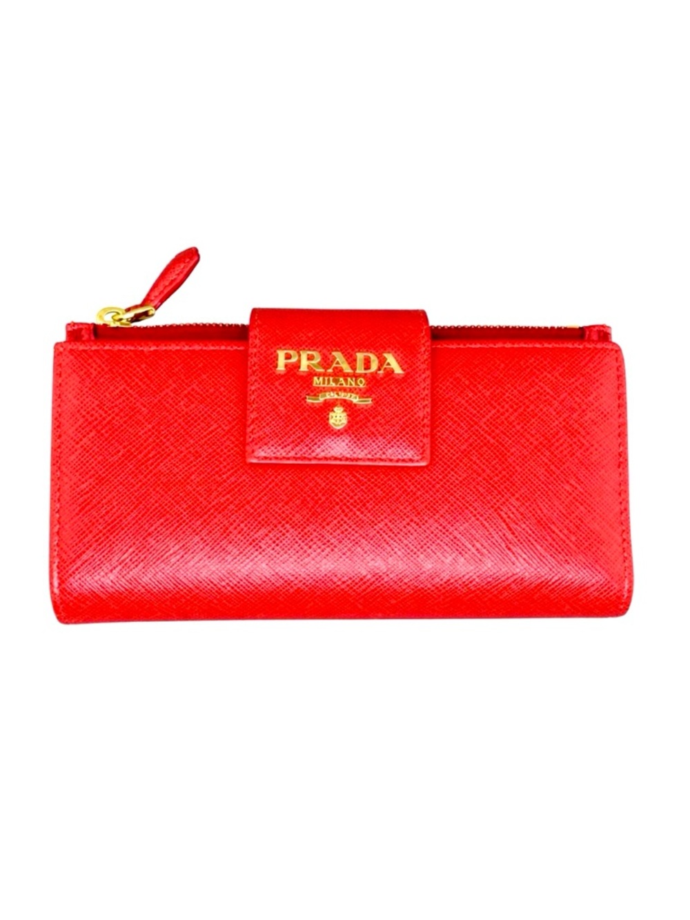 Prada Red Leather Compact Zippy Wallet W/ COA